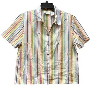 Alfred Dunner Women's Striped Dragonfly Embroidered Button Up Shirt Size 14